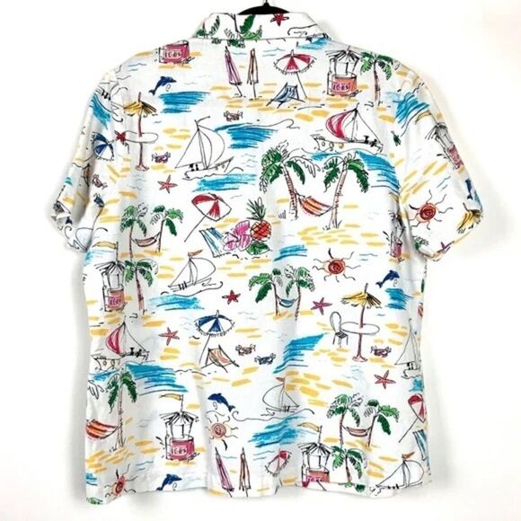 VINTAGE 1990s HOT COTTON PETITE MARC WARE RETRO BEACH SEASCAPE HAWAIIAN SHIRT MP - Picture 3 of 12